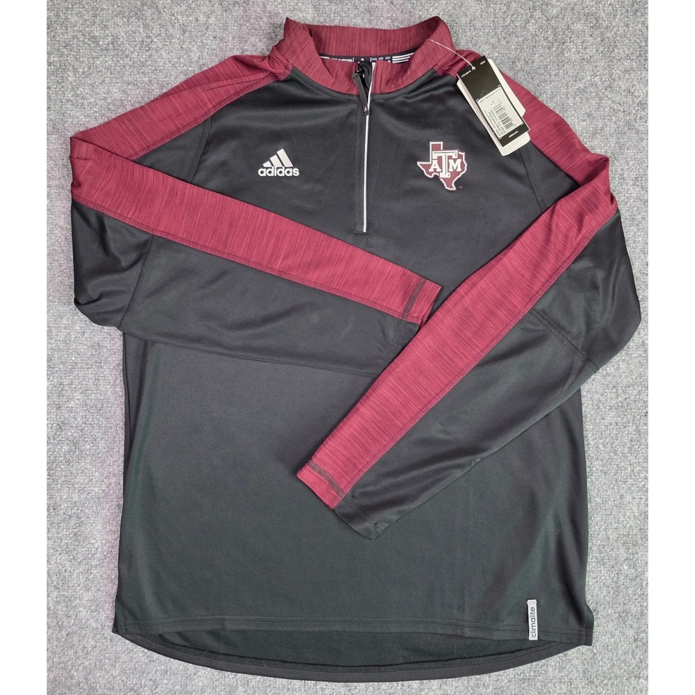 Texas A&M Aggies 1/4 Zip Pullover Mens L Adidas Black Maroon Climalite 6702A